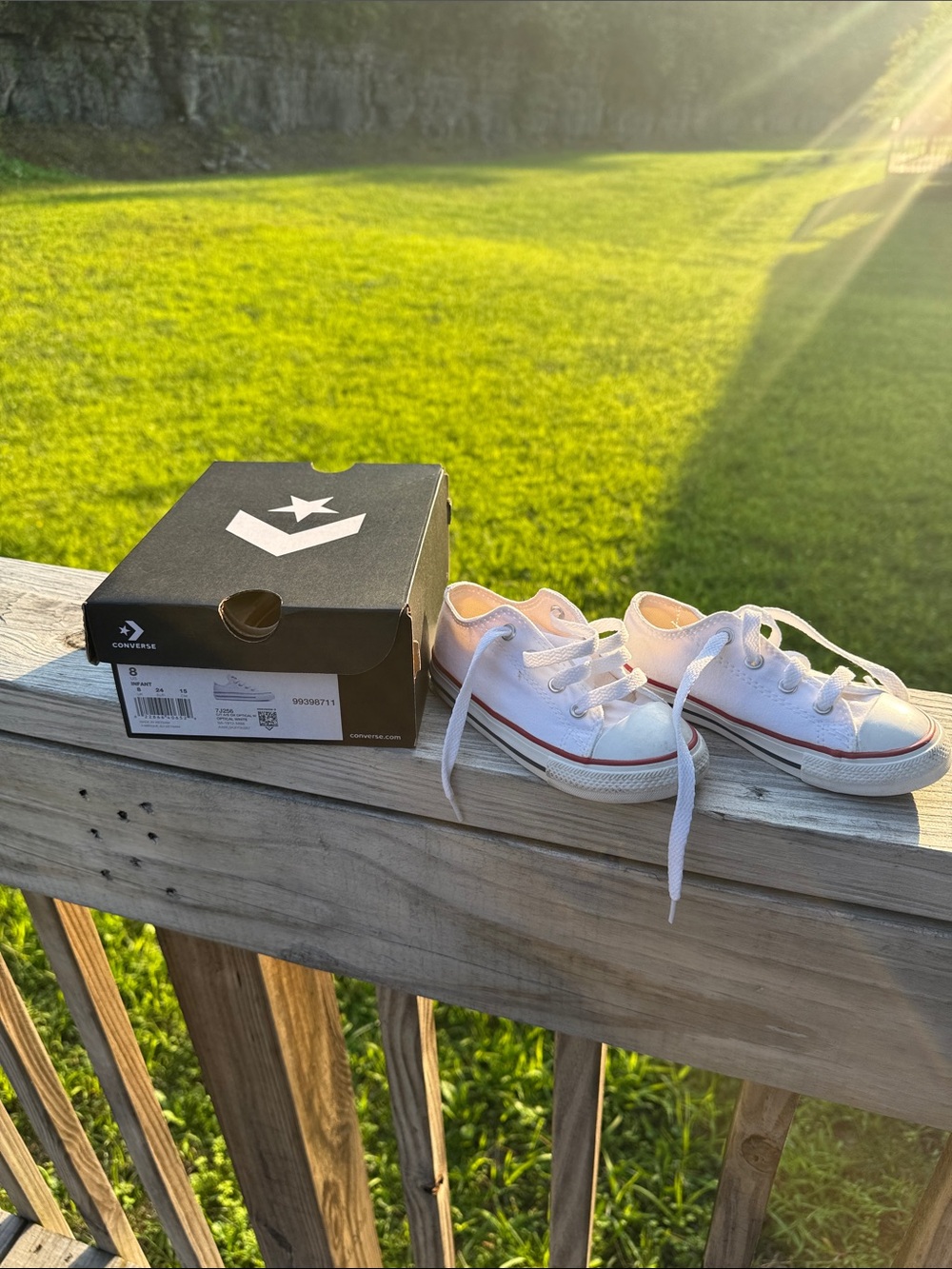 Converse White Low-Top Kids Sneakers with Red Trim